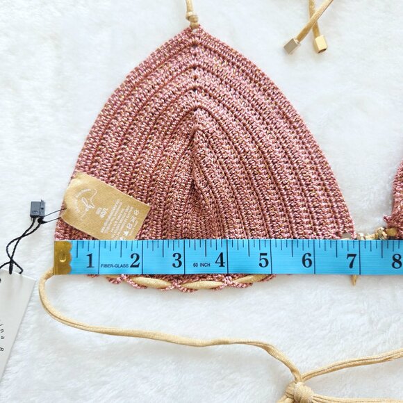 Cherina Beachwear Nora Crochet Bikini Top & Side-Tie Bottoms in Pink Lurex Gold - Picture 5 of 12